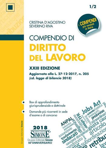 Compendio di diritto del lavoro - Cristina D'Agostino, Severino Riva - Libro Edizioni Giuridiche Simone 2018, Compendi | Libraccio.it