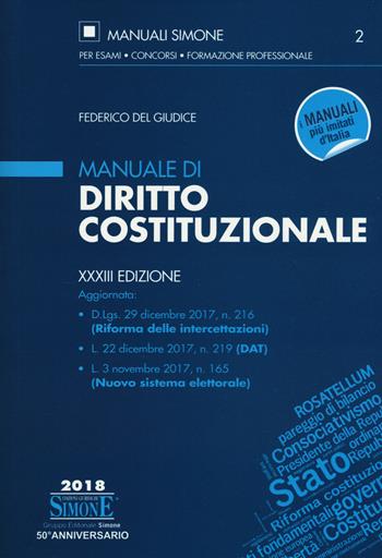 Manuale di diritto costituzionale - Federico Del Giudice - Libro Edizioni Giuridiche Simone 2018, Manuali Simone. Esami, concorsi, formazione professionale | Libraccio.it