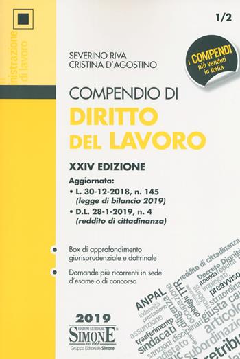 Compendio di diritto del lavoro - Severino Riva, Cristina D'Agostino - Libro Edizioni Giuridiche Simone 2019, Compendi | Libraccio.it