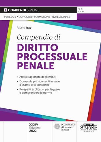 Compendio di diritto processuale penale - Fausto Izzo - Libro Edizioni Giuridiche Simone 2022, Compendi | Libraccio.it