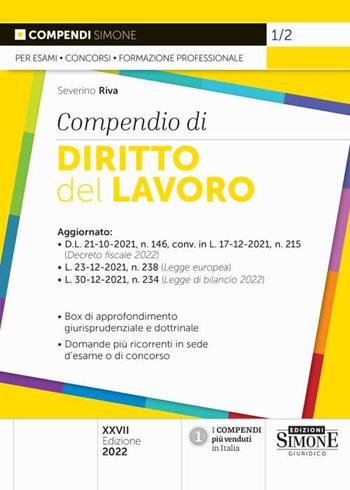 Compendio di diritto del lavoro - Severino Riva - Libro Edizioni Giuridiche Simone 2022, Compendi | Libraccio.it