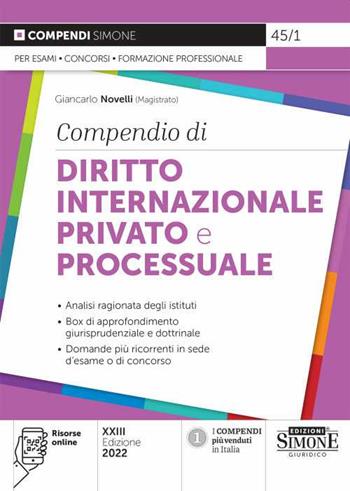 Compendio di diritto internazionale privato e processuale. Con espansione online - Giancarlo Novelli - Libro Edizioni Giuridiche Simone 2022, Compendi | Libraccio.it