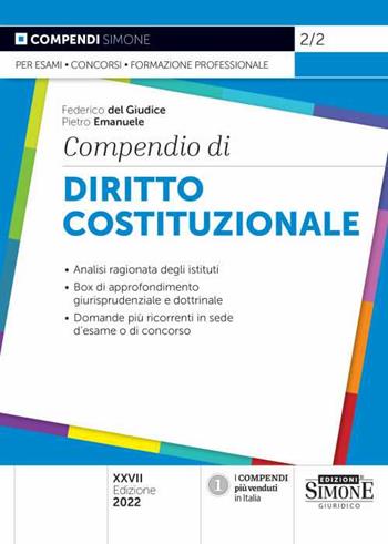 Compendio di diritto costituzionale - Federico Del Giudice, Pietro Emanuele - Libro Edizioni Giuridiche Simone 2022, Compendi | Libraccio.it
