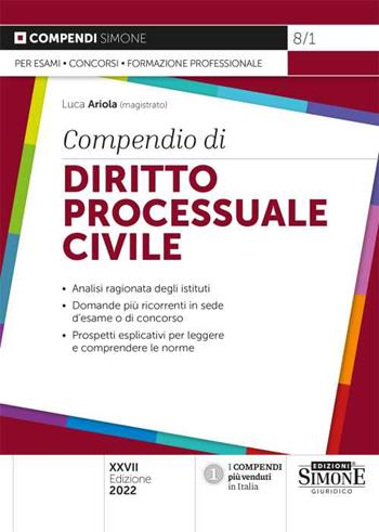 Compendio di diritto processuale civile  - Libro Edizioni Giuridiche Simone 2022, Compendi | Libraccio.it