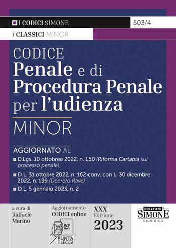 Codice penale e di procedura penale per l'udienza. Ediz. minor  - Libro Edizioni Giuridiche Simone 2023, I Codici Simone | Libraccio.it