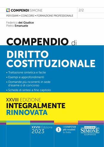 Compendio di diritto costituzionale - Federico Del Giudice, Pietro Emanuele - Libro Edizioni Giuridiche Simone 2023, Compendi | Libraccio.it