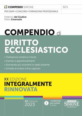 Compendio di diritto ecclesiastico - Federico Del Giudice, Pietro Emanuele - Libro Edizioni Giuridiche Simone 2023, Compendi | Libraccio.it