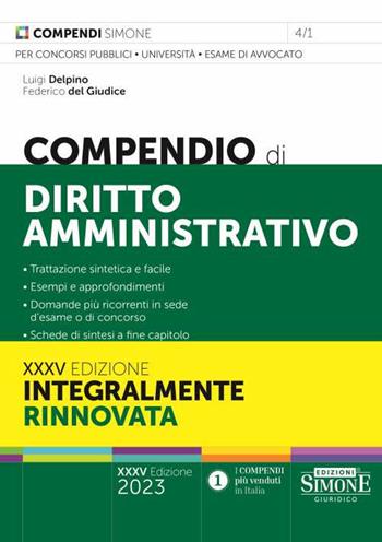 Compendio di diritto amministrativo - Luigi Delpino, Federico Del Giudice - Libro Edizioni Giuridiche Simone 2023, Compendi | Libraccio.it