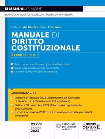 Manuale di diritto costituzionale - Federico Del Giudice, Pietro Emanuele - Libro Edizioni Giuridiche Simone 2023, Manuali | Libraccio.it