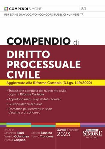 Compendio di diritto processuale civile  - Libro Edizioni Giuridiche Simone 2023, Compendi | Libraccio.it