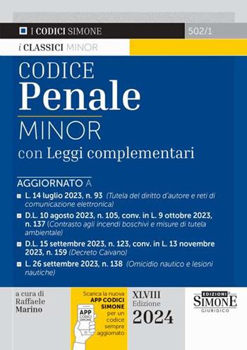 Codice penale. Leggi complementari. Con aggiornamento online  - Libro Edizioni Giuridiche Simone 2023, I Codici Simone minor | Libraccio.it