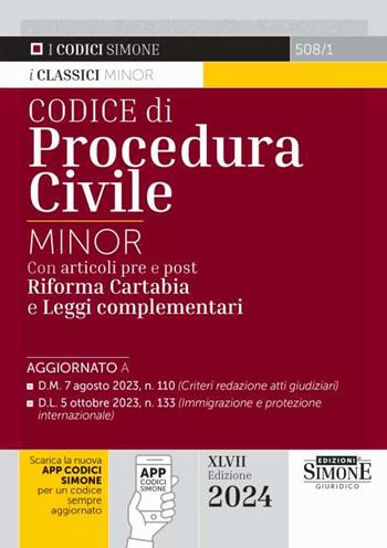 Codice di procedura civile. Ediz. minor. Con app  - Libro Edizioni Giuridiche Simone 2023, I Codici Simone minor | Libraccio.it