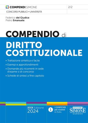 Compendio di diritto costituzionale - Federico Del Giudice, Pietro Emanuele - Libro Edizioni Giuridiche Simone 2024, Compendi | Libraccio.it