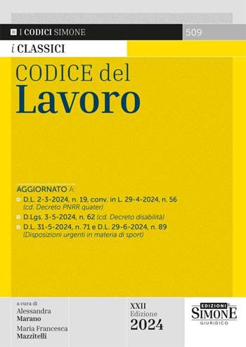 Codice del lavoro  - Libro Edizioni Giuridiche Simone 2024, I Codici Simone | Libraccio.it