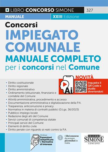Concorsi Impiegato Comunale. Manuale completo per i concorsi nel Comune  - Libro Edizioni Giuridiche Simone 2024, Libro concorso | Libraccio.it