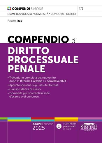 Compendio di diritto processuale penale - Fausto Izzo - Libro Edizioni Giuridiche Simone 2025, Compendi | Libraccio.it