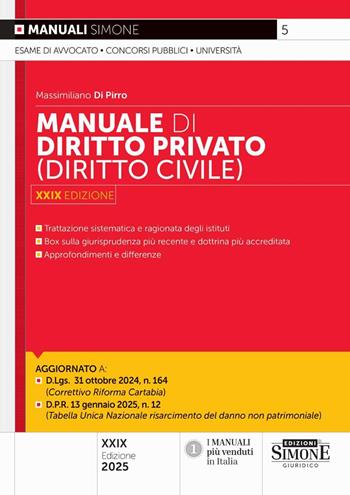 Manuale di diritto privato (diritto civile) - Massimiliano Di Pirro - Libro Edizioni Giuridiche Simone 2025, Manuali | Libraccio.it