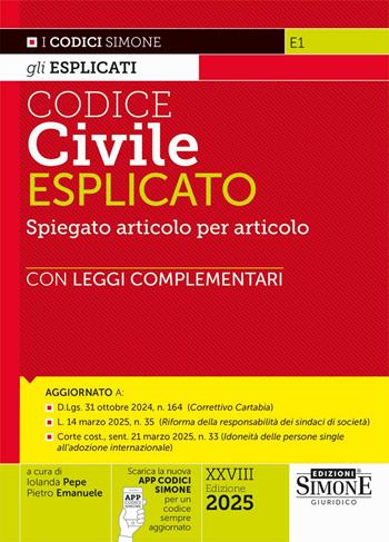 Codice civile esplicato  - Libro Edizioni Giuridiche Simone 2025, I Codici Esplicati | Libraccio.it