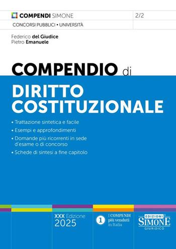 Compendio di diritto costituzionale. Nuova ediz. - Federico Del Giudice, Pietro Emanuele - Libro Edizioni Giuridiche Simone 2025, Compendi | Libraccio.it