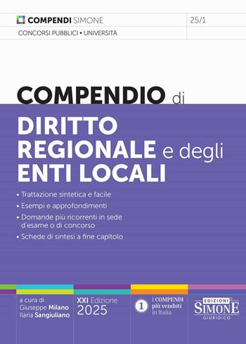 Compendio di diritto regionale e degli enti locali  - Libro Edizioni Giuridiche Simone 2025, Compendi | Libraccio.it