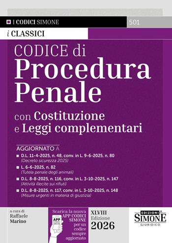 Codice di procedura penale. Con APP CODICI SIMONE per un codice sempre aggiornato  - Libro Edizioni Giuridiche Simone 2025, Codici. Collana legislativa | Libraccio.it