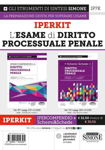 Iperkit. L'esame di diritto processuale penale: Ipercompendio-Schemi&Schede  - Libro Edizioni Giuridiche Simone 2026, Ipercompendi | Libraccio.it