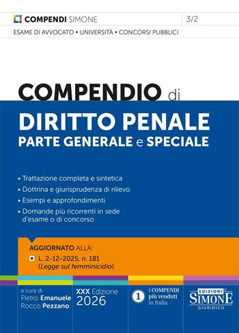 Compendio di diritto penale. Parte generale e speciale  - Libro Edizioni Giuridiche Simone 2026, Compendi | Libraccio.it
