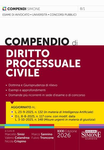 Compendio di diritto processuale civile  - Libro Edizioni Giuridiche Simone 2026, Compendi | Libraccio.it