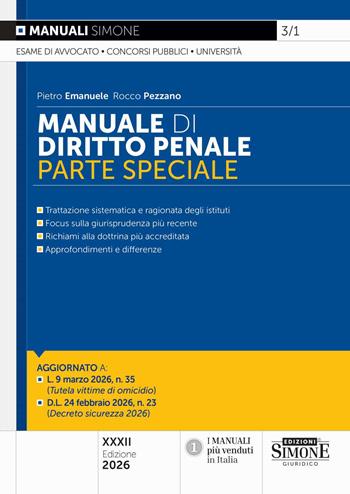 Manuale di diritto penale. Parte speciale - Rocco Pezzano - Libro Edizioni Giuridiche Simone 2026, Manuali giuridici | Libraccio.it