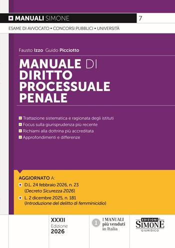 7 Manuale di Diritto Processuale Penale 2026 - Fausto Izzo, Guido Picciotto - Libro Simone 2026 | Libraccio.it