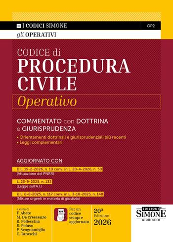 Codice di procedura civile operativo. Commentato con dottrina e giurisprudenza  - Libro Edizioni Giuridiche Simone 2026, Codici operativi | Libraccio.it