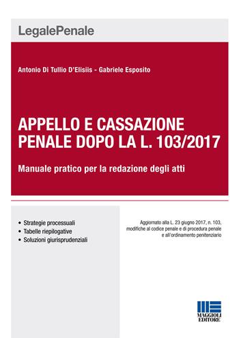 Appello e cassazione penale dopo la L. 103/2017. Manuale pratico per la redazione degli atti - Antonio Di Tullio D'Elisiis, Gabriele Esposito - Libro Maggioli Editore 2017, Strumenti legali | Libraccio.it