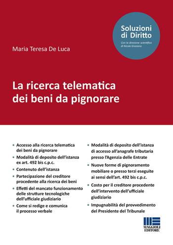 La ricerca telematica dei beni da pignorare - Maria Teresa De Luca - Libro Maggioli Editore 2018, Soluzioni di diritto | Libraccio.it