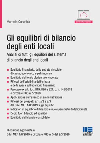 Gli equilibri di bilancio degli enti locali - Marcello Quecchia - Libro Maggioli Editore 2020, Progetto ente locale | Libraccio.it
