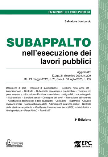 Subappalto nell'esecuzione dei lavori pubblici - Salvatore Lombardo - Libro EPC 2026 | Libraccio.it