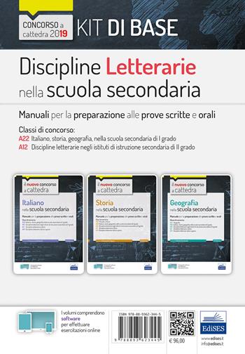 Discipline letterarie nella scuola secondaria. Manuali per la preparazione alle prove scritte e orali. Classi di concorso A22, A12. Kit di base. Con software di simulazione  - Libro Edises 2019, Concorso a cattedra | Libraccio.it