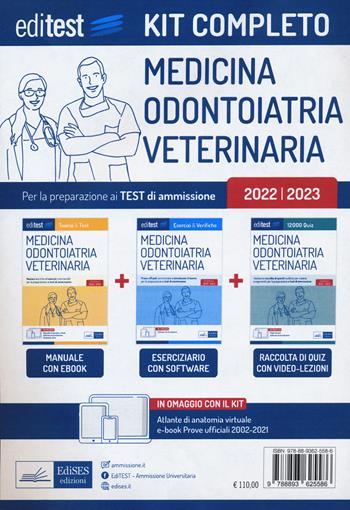Kit completo test Medicina, Odontoiatria, Veterinaria 2022: manuale di teoria e test-Raccolta di 12.000 quiz-Esercizi e verifiche. Con i test ufficiali risolti e commentati. Con software di simulazione  - Libro Editest 2022, EdiTest Ammissioni universitarie | Libraccio.it