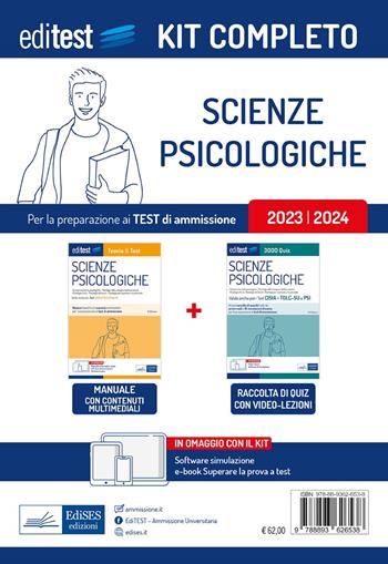 Kit completo EdiTEST ammissione Scienze psicologiche. Rivolto a tutti i candidati agli esami di ammissione in Scienze psicologiche (compresi TOLC-SU e TOLC-PSI). Con software di simulazione  - Libro Editest 2023 | Libraccio.it