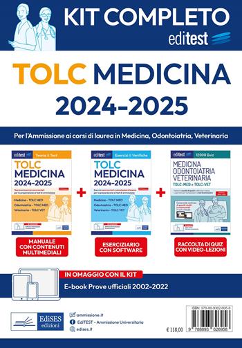 KIT Completo - TOLC Medicina, Odontoiatria, Veterinaria ( K1) manuale + esercizi commentati + raccolta di quiz  - Libro Editest 2023, EdiTest Ammissioni universitarie | Libraccio.it