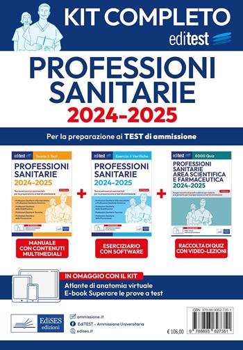 Kit completo EdiTEST Professioni sanitarie. Manuale + Esercizi commentati + Raccolta di quiz. Con software di simulazione  - Libro Editest 2024, EdiTest Ammissioni universitarie | Libraccio.it