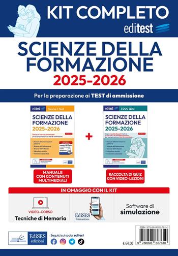 Kit completo EdiTEST Scienze della formazione. Con software di simulazione  - Libro Editest 2025, EdiTest Ammissioni universitarie | Libraccio.it
