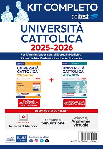 Kit completo EdiTEST. Università Cattolica. Medicina, odontoiatria, professioni sanitarie.  - Libro Editest 2025, EdiTest Ammissioni universitarie | Libraccio.it