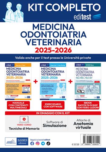 Kit completo EdiTEST Medicina, Odontoiatria, Veterinaria 2025-2026.  - Libro Editest 2025, EdiTest Ammissioni universitarie | Libraccio.it