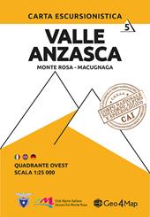 Carta escursionistica Valle Anzasca quadrante Ovest. Ediz. italiana, inglese e tedesca. Vol. 6: Monte Rosa, Macugnaga.
