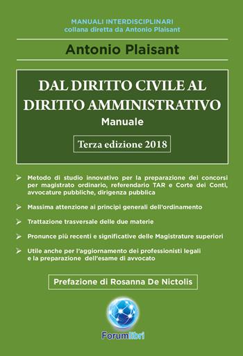 Dal diritto civile al diritto amministrativo. Manuale - Antonio Plaisant - Libro Forum Libri 2018, Manuali interdisciplinari | Libraccio.it