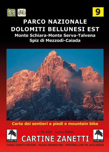 Parco Nazionale Dolomiti Bellunesi est. Monte Schiara, Monte Serva, Talvena, Spiz di Mezzodì, Caiada 1:30.000  - Libro Danilo Zanetti Editore 2010, Cartine dei sentieri | Libraccio.it