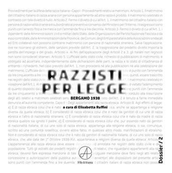Razzisti per legge. Bergamo 1938  - Libro Il Filo di Arianna 2018, Dossier | Libraccio.it