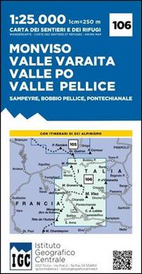 Carta n. 106 Monviso, Valle Po, Valle Varaita, Valle Pellice. Carta dei sentieri e dei rifugi  - Libro Ist. Geografico Centrale 2016, Carta. Monti | Libraccio.it