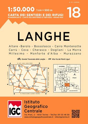 Carta n. 18 Langhe meridionali 1:50.000. Carta dei sentieri e dei rifugi  - Libro Ist. Geografico Centrale 2019, Carta. Valli | Libraccio.it