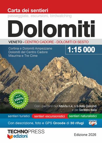 Dolomiti. Carta dei sentieri  - Libro Technopress 2026, Cartografia | Libraccio.it